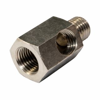 Conector metalic intrare 1/4" filet interior iesire 1/4" filet exterior cu conexiune de 1/4" la mijloc filet interior