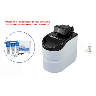 Pachet promo Dedurizator BlueSoft K30/VR34BLACK 12,5 l răşină  , test duritate si set 3 carcase filtru FHPRCL1-B-TRIPLE
