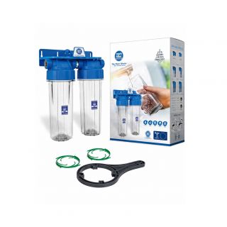 Set de 2 carcase transparente 10" cu suport pridere, cheie si inel de centrare 3/4" FHPRCL34BTWIN
